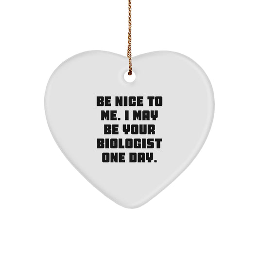 Funny Biologist Gifts for Men from Friends, Heart Ornament with 'Be Nice To Me. I May Be Your Biologist One Day.' Quote, Christmas Unique Gift - Image 1