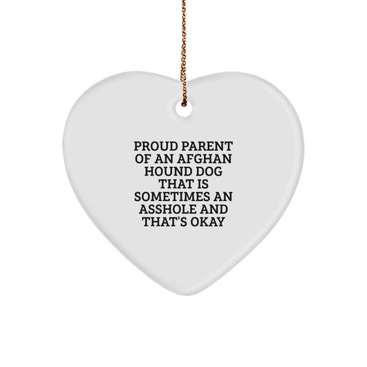 Funny Afghan Hound Dog Gifts from Men to Mom for Christmas Unique Heart Ornament, Proud Parent Quote, White Heart-Shaped Decoration - Image 1