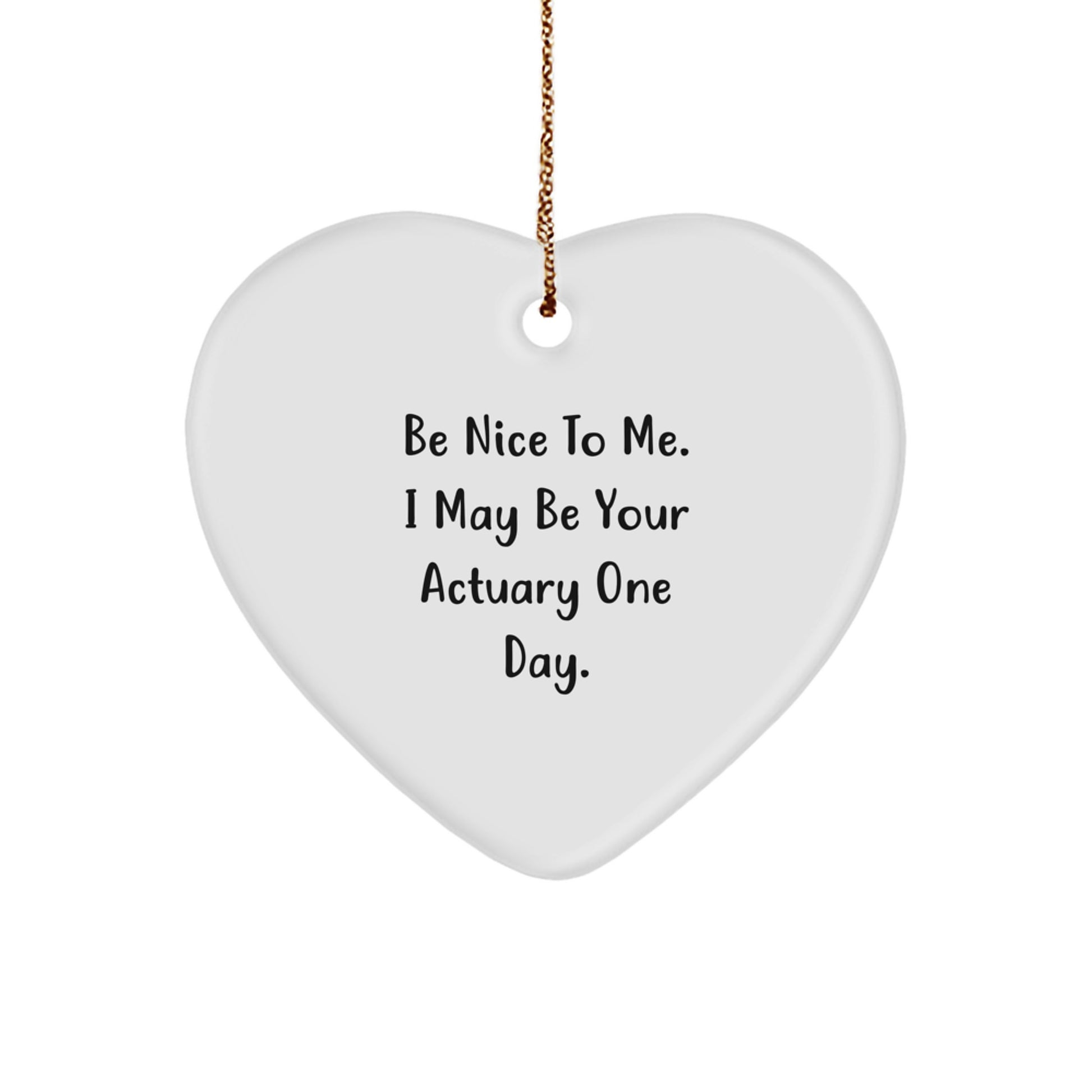 Funny Actuary Gifts for Friends and Family - 'Be Nice To Me. I May Be Your Actuary One Day.' Heart Ornament, Christmas Unique Presents - Image 1