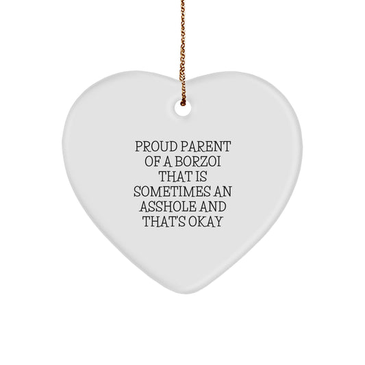 Funny Borzoi Dog Gifts from Parents, Gifts for Borzoi Dog Owners, Heart Ornament with Proud Parent Quote, Christmas Unique Gifts - Image 1