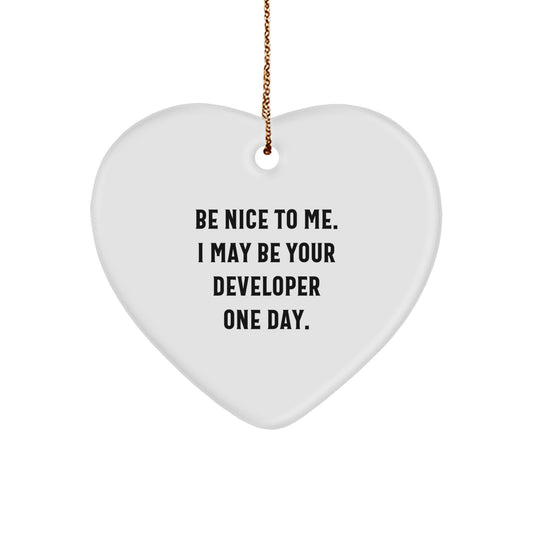 Funny Developer Heart Ornament, Gifts from Family to Developer, Christmas Unique Gifts for Developer Friends - Image 1