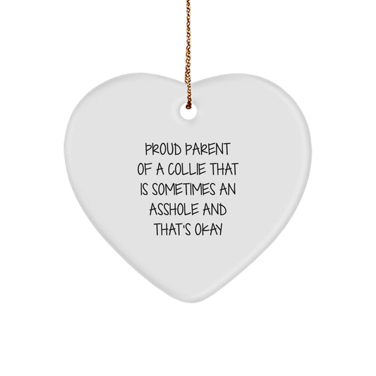 Funny Collie Dog Gifts from Men to Proud Parents of Collie Dogs at Christmas Unique Gifts - Collie Dog Heart Ornament - Image 1