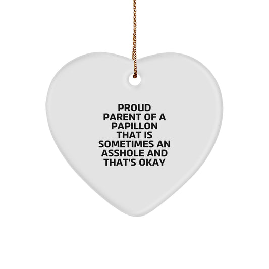 Funny Papillon Dog Gifts for Men - Christmas Unique Heart Ornament, Proud Parent Quote, Gifts from Friends and Family - Image 1