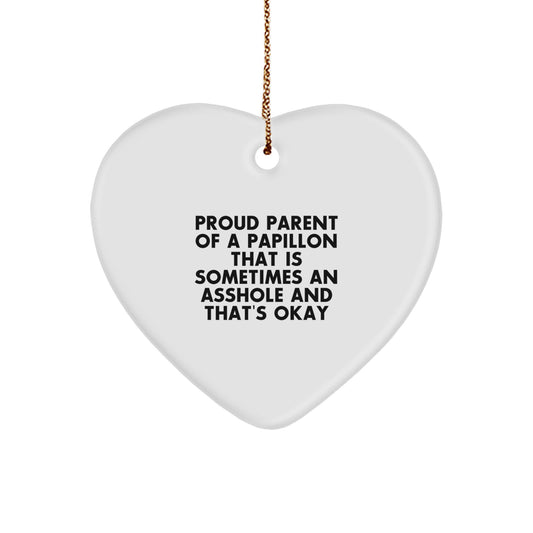 Funny Papillon Dog Lover Gifts for Men Women Friends Family - Heart Ornament with Proud Parent Quote - Unique Christmas Decorations from Loved Ones - Image 1