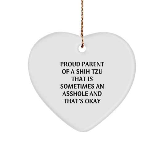 Funny Shih Tzu Dog Mom or Dad Heart Ornament Gifts from Family for Christmas Season - Image 1