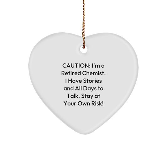 Funny Chemist Gifts, Heart Ornament for Men, Women, Friends, or Family, Christmas Unique Presents from a Retired Chemist, Stay At Your Own Risk! - Image 1