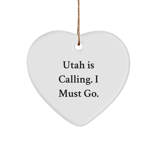 Utah Love Gifts for Him or Her, Funny 'Utah Is Calling. I Must Go.' Heart Ornament for Christmas Unique Gifts - Image 1