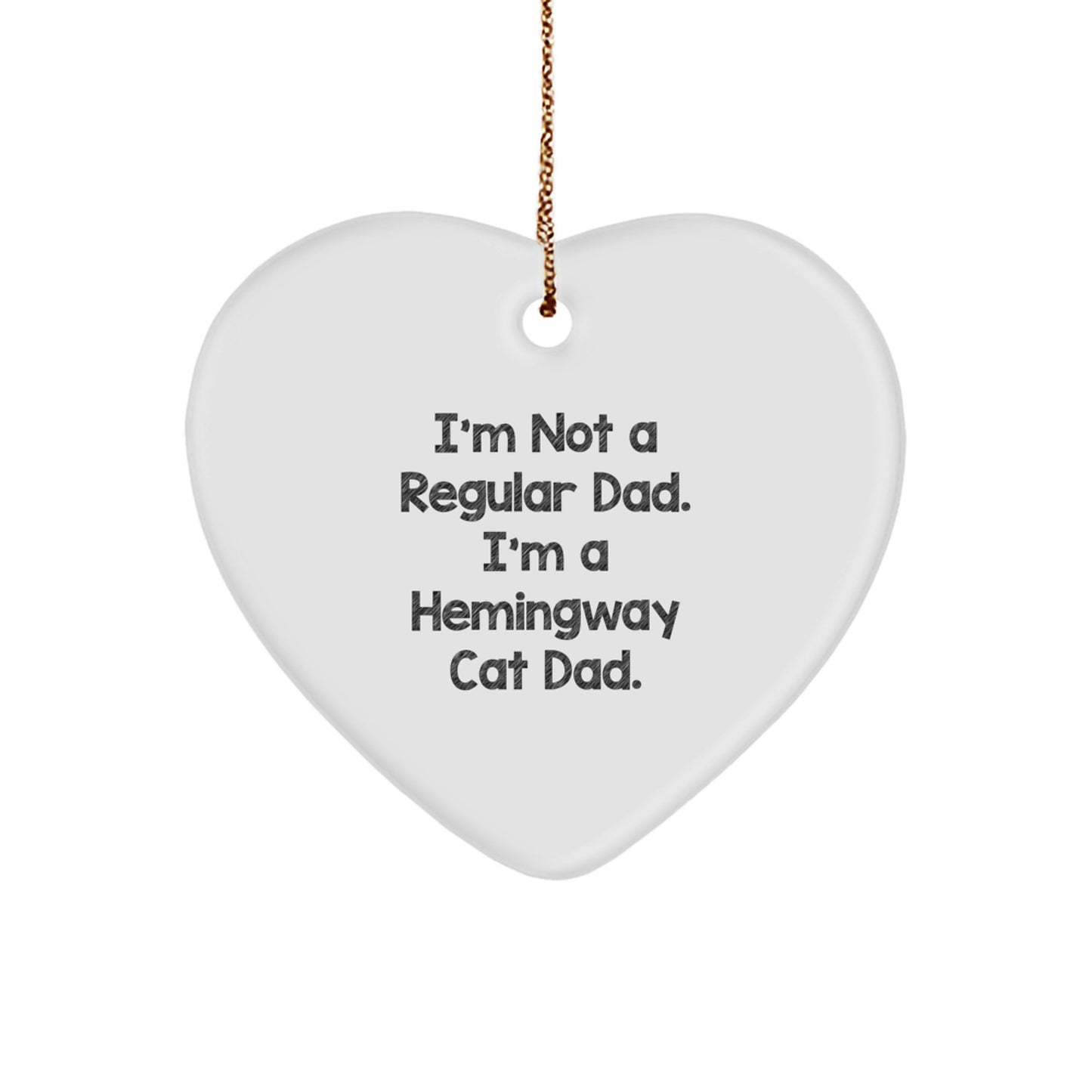 Funny Hemingway Cat Gifts for Men, Dad's Unique Christmas Decorations, Heart Ornament with Sublimation Print - Image 1