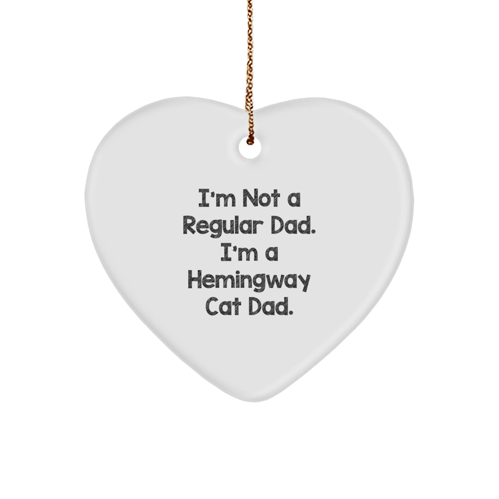 Funny Hemingway Cat Gifts for Men, Dad's Unique Christmas Decorations, Heart Ornament with Sublimation Print - Image 1