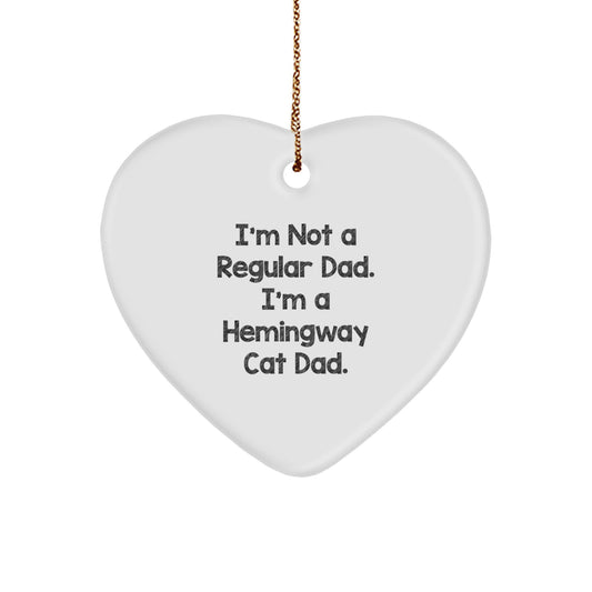 Funny Hemingway Cat Gifts for Men, Dad's Unique Christmas Decorations, Heart Ornament with Sublimation Print - Image 1
