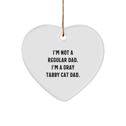 Funny Gray Tabby Cat Dad Gifts for Him, Heart Ornament from Family, Christmas Unique Presents for Him - Image 1