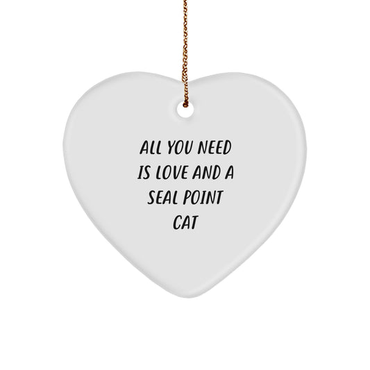 Funny Seal Point Cat Christmas Unique Gifts for Women from Men, Heart Ornament with All You Need Is Love Quote - Image 1
