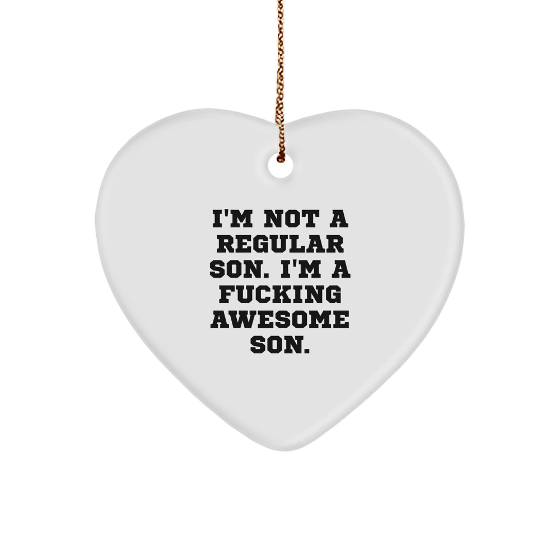 Funny Son Gifts from Mom to My Awesome Son Heart Ornament with Gold Cord for Christmas Unique Gifts - Image 1