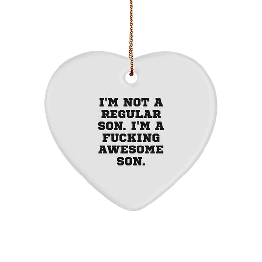 Funny Son Gifts from Mom to My Awesome Son Heart Ornament with Gold Cord for Christmas Unique Gifts - Image 1