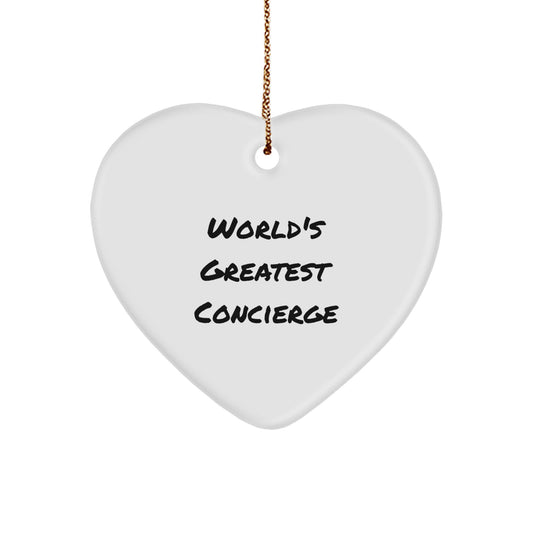 Funny Concierge Gifts from Men, World's Greatest Concierge Heart Ornament for Women, Christmas Unique Decorations - Image 1