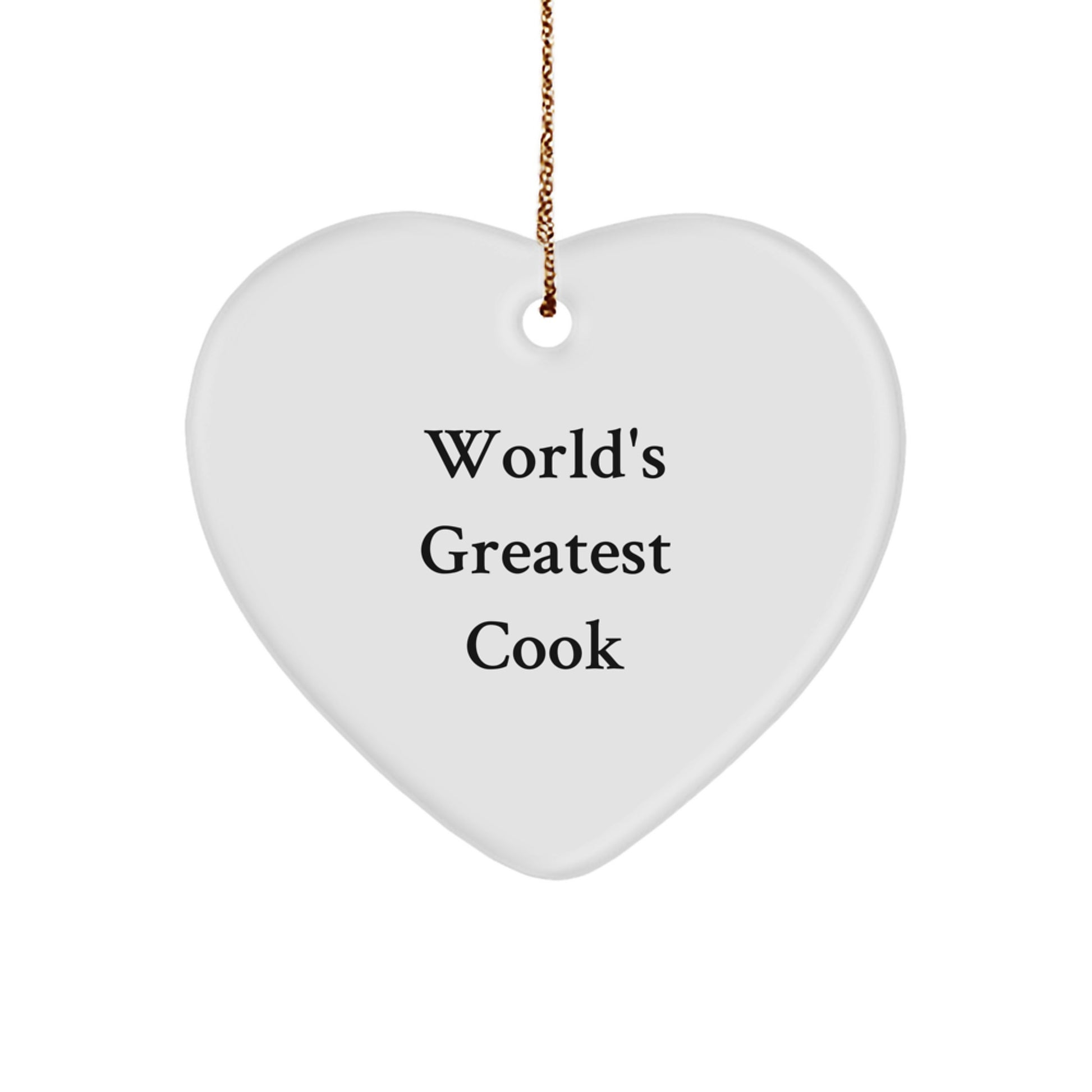 Funny World's Greatest Cook Heart Ornament for Men, Unique Christmas Unique Gifts from Family, Funny Cook Gifts for Friends, Heart Shaped MDF with Sublimation, Gold Cord - Image 1