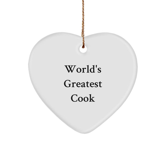 Funny World's Greatest Cook Heart Ornament for Men, Unique Christmas Unique Gifts from Family, Funny Cook Gifts for Friends, Heart Shaped MDF with Sublimation, Gold Cord - Image 1
