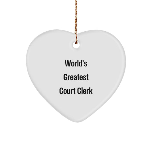 Funny Court Clerk Heart Ornament Gifts from Friends, Court Clerk Unique Christmas Unique Gifts for Women, 'World's Greatest Court Clerk' Heart Shaped MDF Wood - Image 1