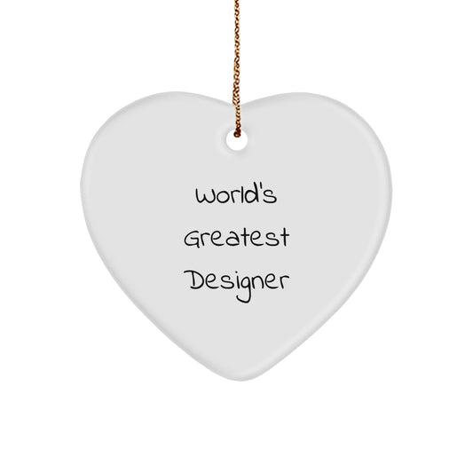 Funny Designer Heart Ornament, 'World's Greatest Designer' Quote, Unique Christmas Unique Gifts from Friends and Family for Designer Lovers - Image 1