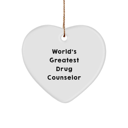 Funny World's Greatest Drug Counselor Heart Ornament Gifts from Family, Unique Christmas Unique Gifts for Drug Counselor, Heart Shaped MDF Decor - Image 1