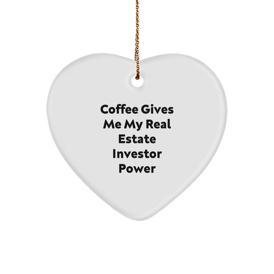 Funny Coffee Lovers Gifts for Real Estate Investors, Christmas Unique Ornaments for Real Estate Investor Friends, Heart Shaped MDF Ornaments with Gold Cord - Image 1