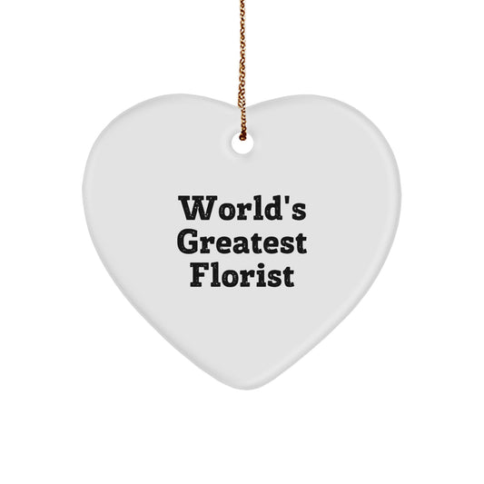 Funny World's Greatest Florist Heart Ornament Gifts from Family, Friends, Coworkers, and Men to Women Florist, Unique Christmas Decorations, Heart Shaped MDF, White, Easy Hanging - Image 1