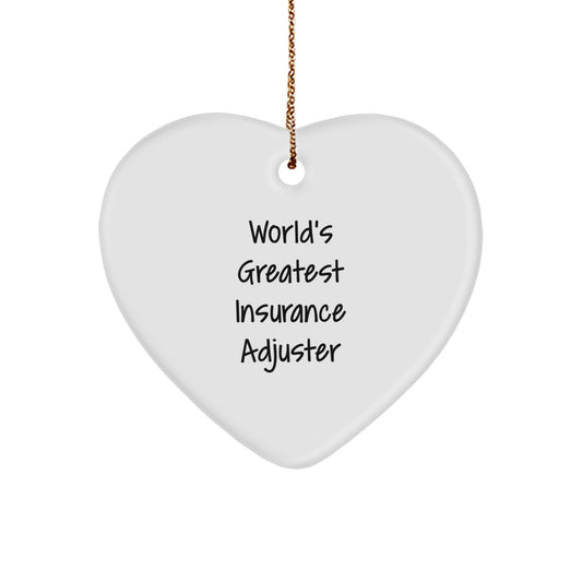 Funny World's Greatest Insurance Adjuster Heart Ornament, Unique Gifts for Insurance Adjusters from Family, Perfect Christmas Decorations for Men, Women, Friends, Coworkers - Image 1