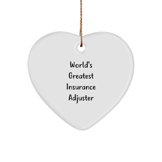 Funny Insurance Adjuster Gifts for Men from Friends, Heart Ornament 'World's Greatest Insurance Adjuster' Christmas Unique Gifts - Image 1