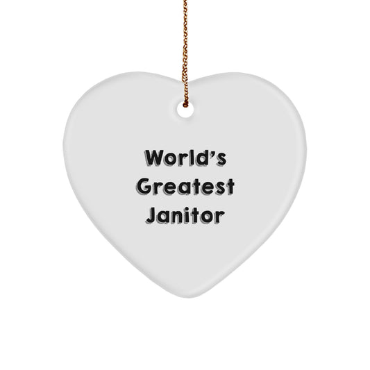 Funny Janitor Gifts for Men from Family - 'World's Greatest Janitor' Heart Ornament for Christmas Unique Gifts - Image 1