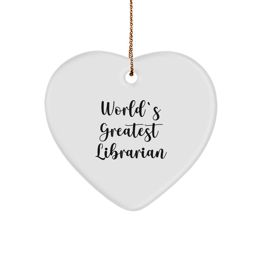 Funny Librarian Gifts from Friends for World's Greatest Librarian Heart Ornament, Unique Christmas Unique Gifts for Librarian, Inspirational Heart Shaped Ornament - Image 1