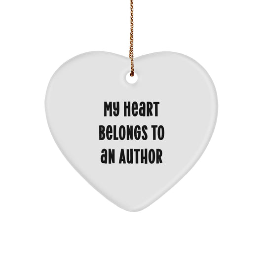Author Lover Gifts from Friends, Unique Heart Ornament for Author, My Heart Belongs To An Author Christmas Unique Gifts - Image 1
