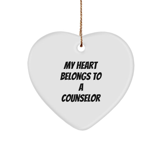 Funny Counselor Gifts from Men, Heart Ornament for Counselor, My Heart Belongs To A Counselor Christmas Unique Gifts - Image 1