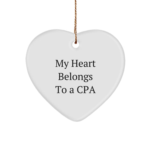 Funny CPA Gifts from Friends, Heart Ornament for CPA Enthusiasts, My 'Heart Belongs To A Cpa' Quote Christmas Unique - Image 1