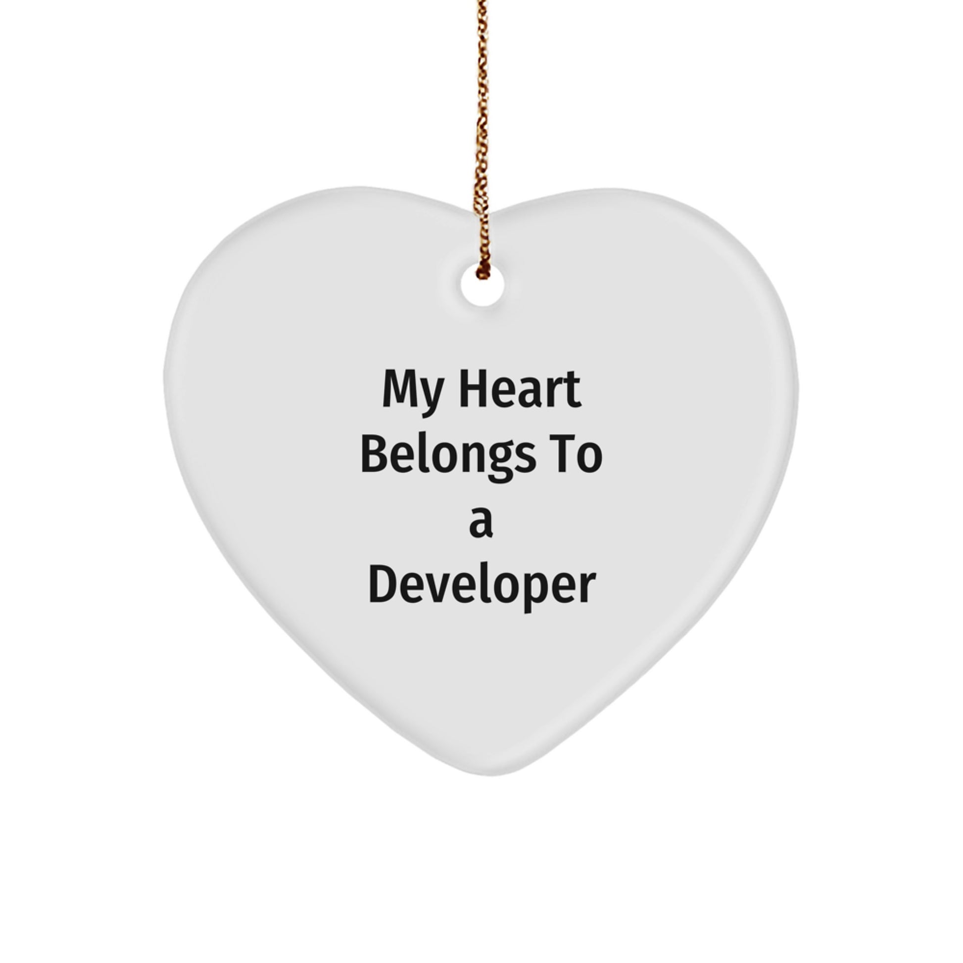 Funny Developer Gifts for Him - 'My Heart Belongs To A Developer' Heart Ornament, White, Christmas Unique Gifts from Men - Image 1