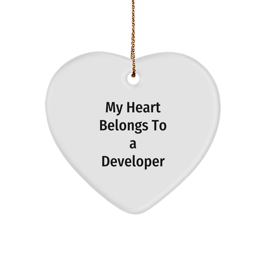 Funny Developer Gifts for Him - 'My Heart Belongs To A Developer' Heart Ornament, White, Christmas Unique Gifts from Men - Image 1