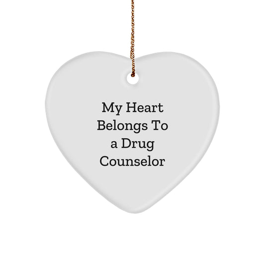 Funny Heart Ornament for Drug Counselor Gift from Family or Friends - 'My Heart Belongs To A Drug Counselor' Christmas Unique Gift Ideas for Men or Women - Image 1