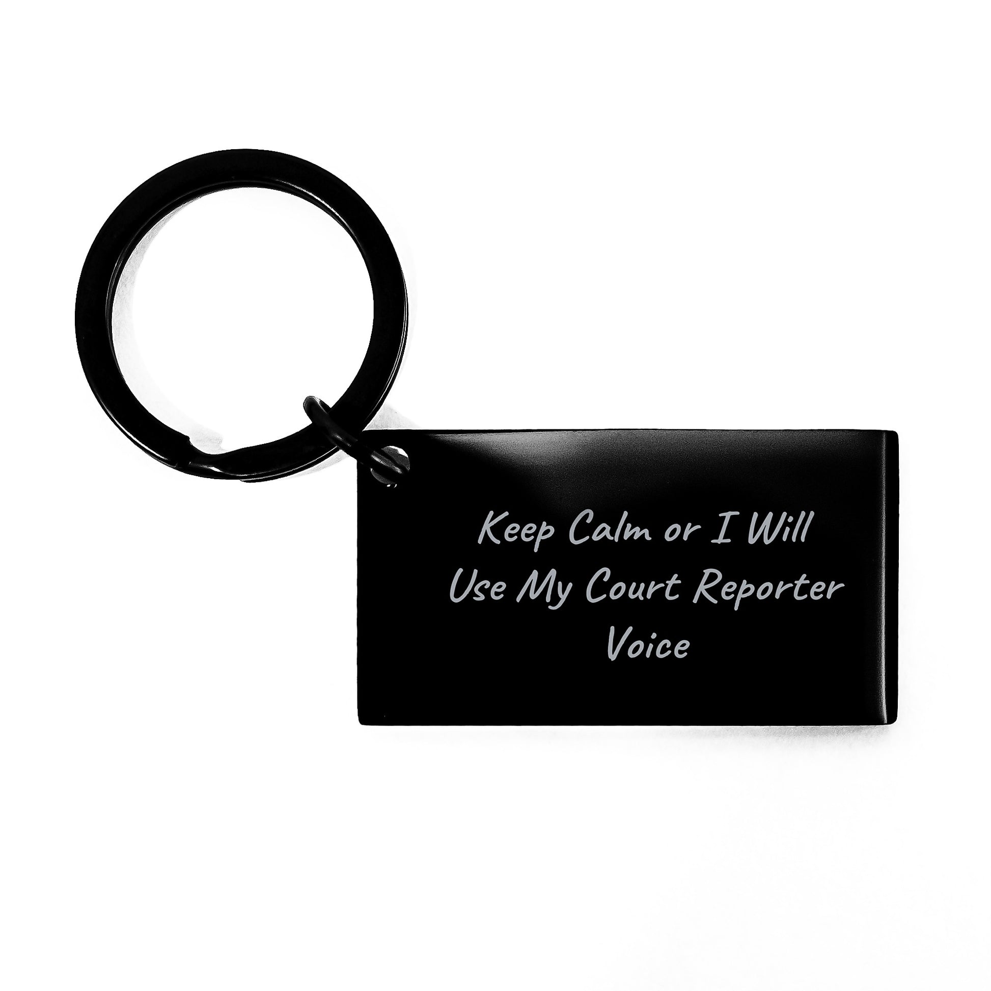 Funny Court Reporter Gifts for Men, Christmas Unique Keychain with Keep Calm Or 'I Will Use My Court Reporter Voice', Gifts from Men to Friends - Image 1