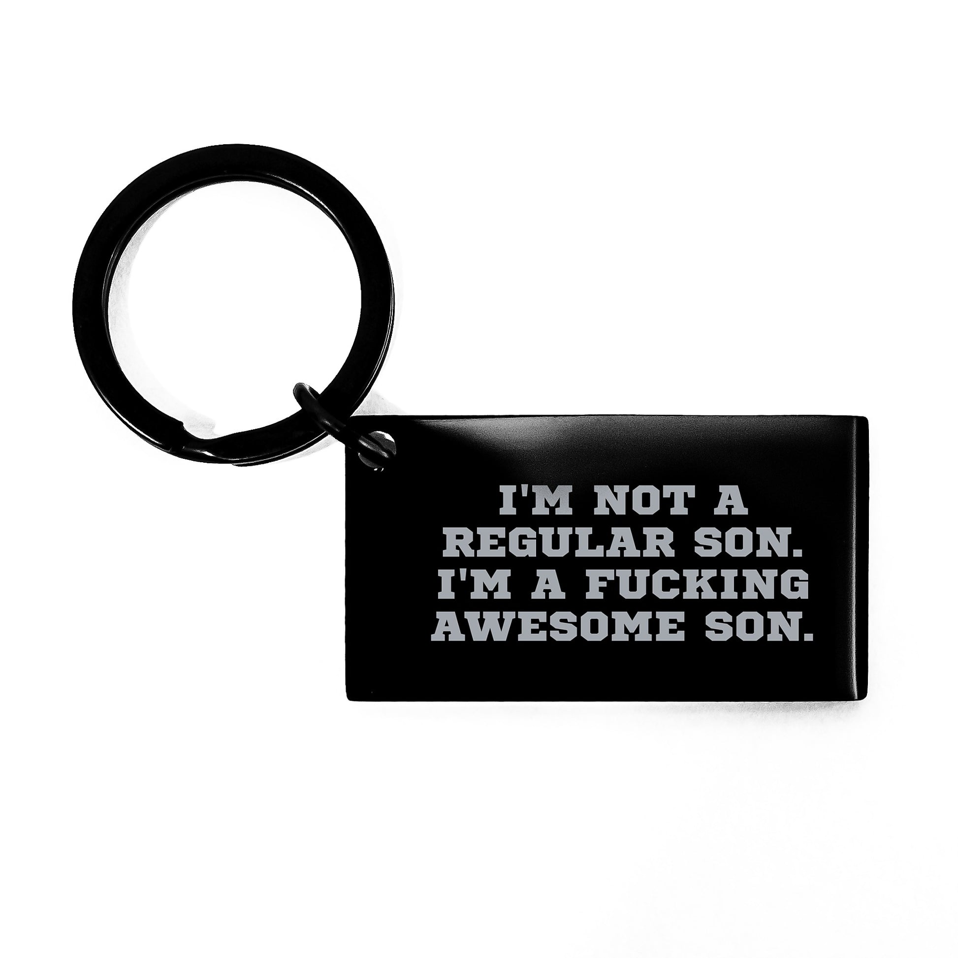 Funny Son Keychain Gifts for Men from Son, Unique Christmas Unique Gifts Ideas, Son Engraved Keychain with Inspirational Quote, 'I'm Not A Regular Son. I'm A F--king Awesome Son.' - Image 1