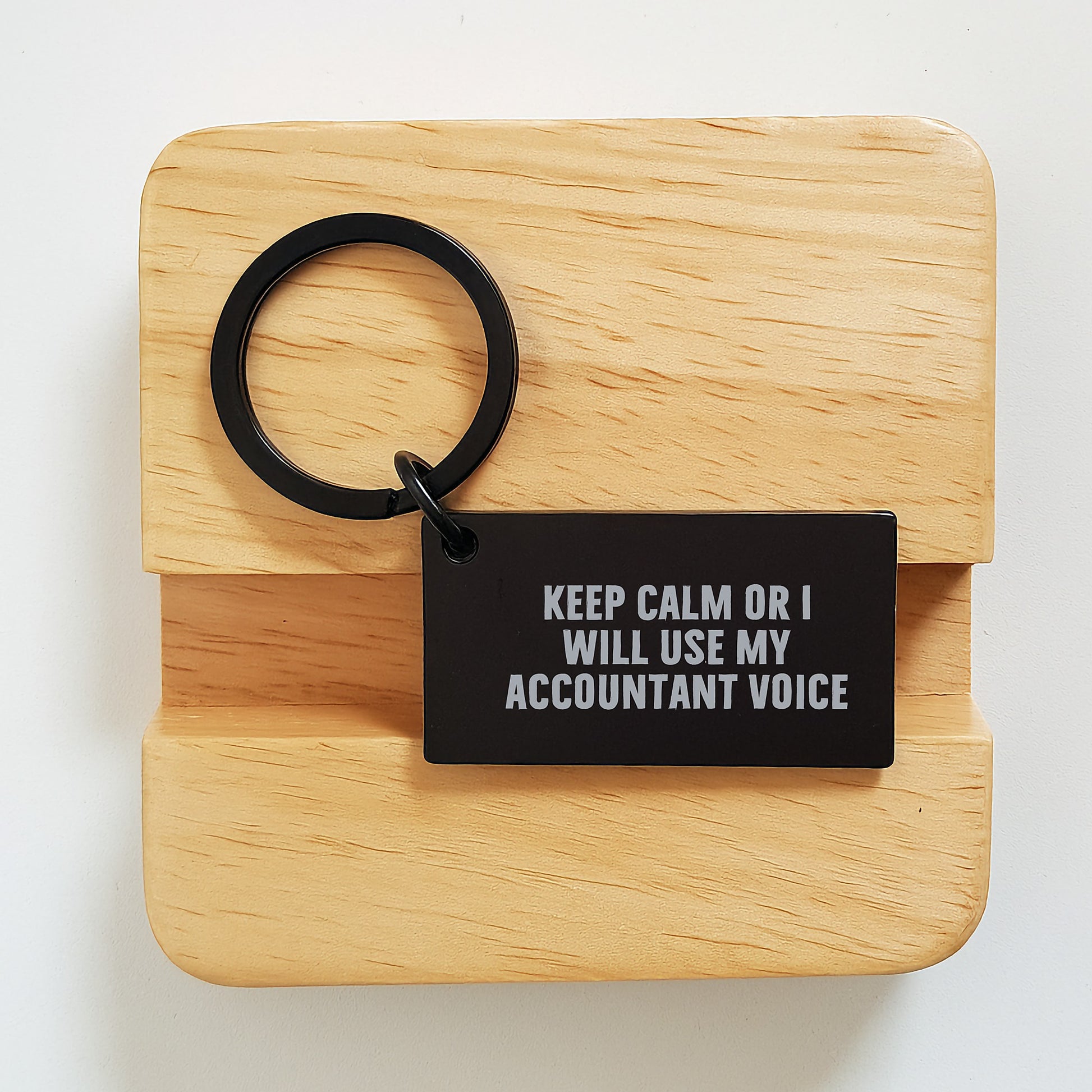 Funny Accountant Gifts, Accountant Keychain for Men, Women, Coworkers, Family - 'Keep Calm Or I Will Use My Accountant Voice' Black Stainless Steel Keychain - Image 2