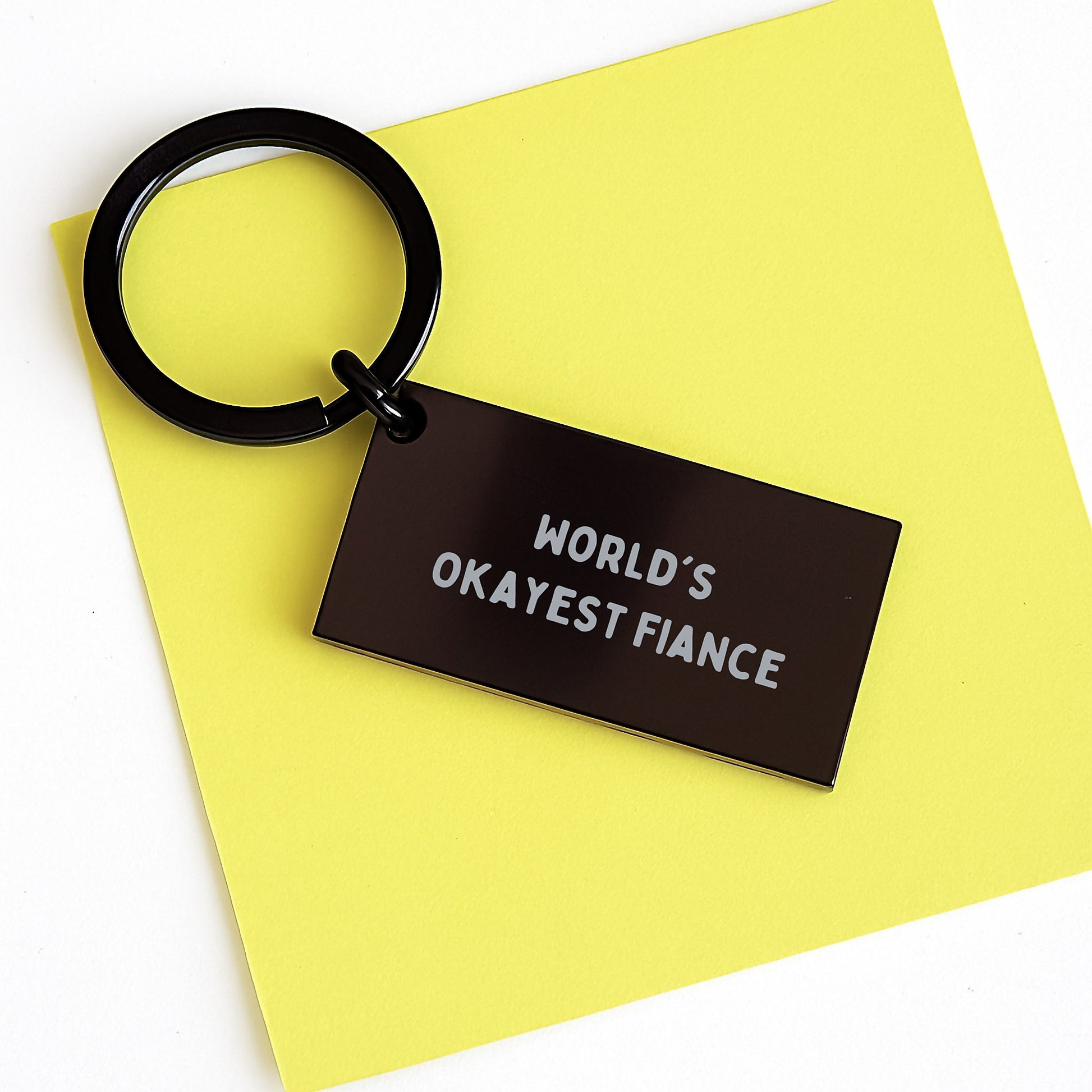 Birthday Gift for Her Present Fiance Keychain "World's Okayest Fiance" - Image 3