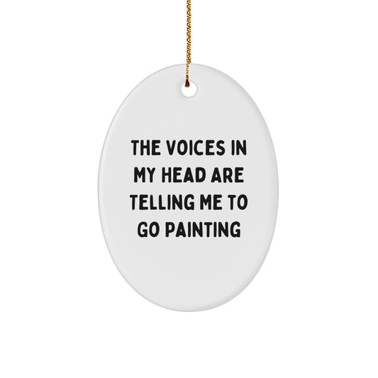 Funny Painting Oval Ornament, Gifts from Family for Friends Who Love to Paint, White Oval Shaped Christmas Unique Gifts - Image 1
