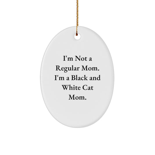 Funny Black and White Cat Mom Gifts from Friends for Family Christmas Ornament, Oval Shaped, White Color - Image 1