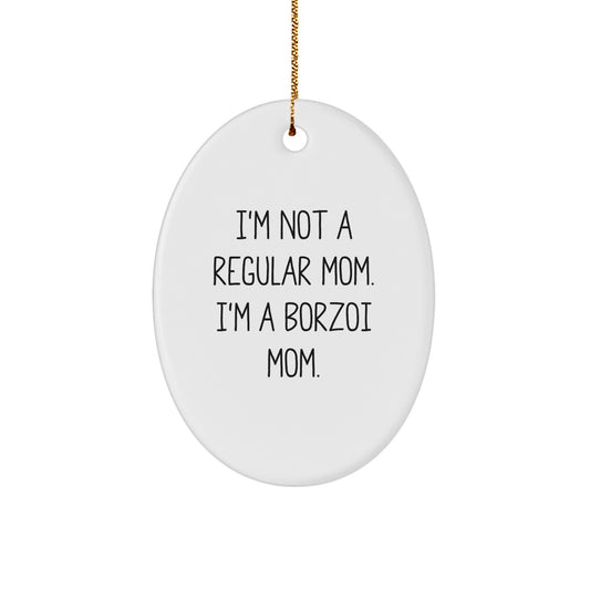 Funny Borzoi Dog Mom Christmas Unique Gifts for Home Oval Ornament Decorations, Oval Shaped White Color - Image 1