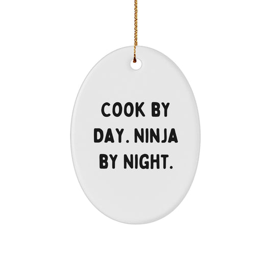 Funny Cook Gifts for Men, Oval Christmas Ornament with Cook Quote, Gifts from Friends and Family - Image 1