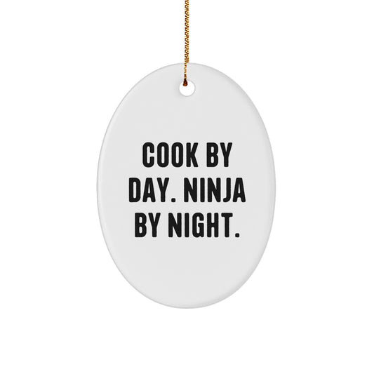 Cook Gifts for Men Christmas Oval Ornament - Funny Quote 'Cook By Day. Ninja By Night.' - Image 1