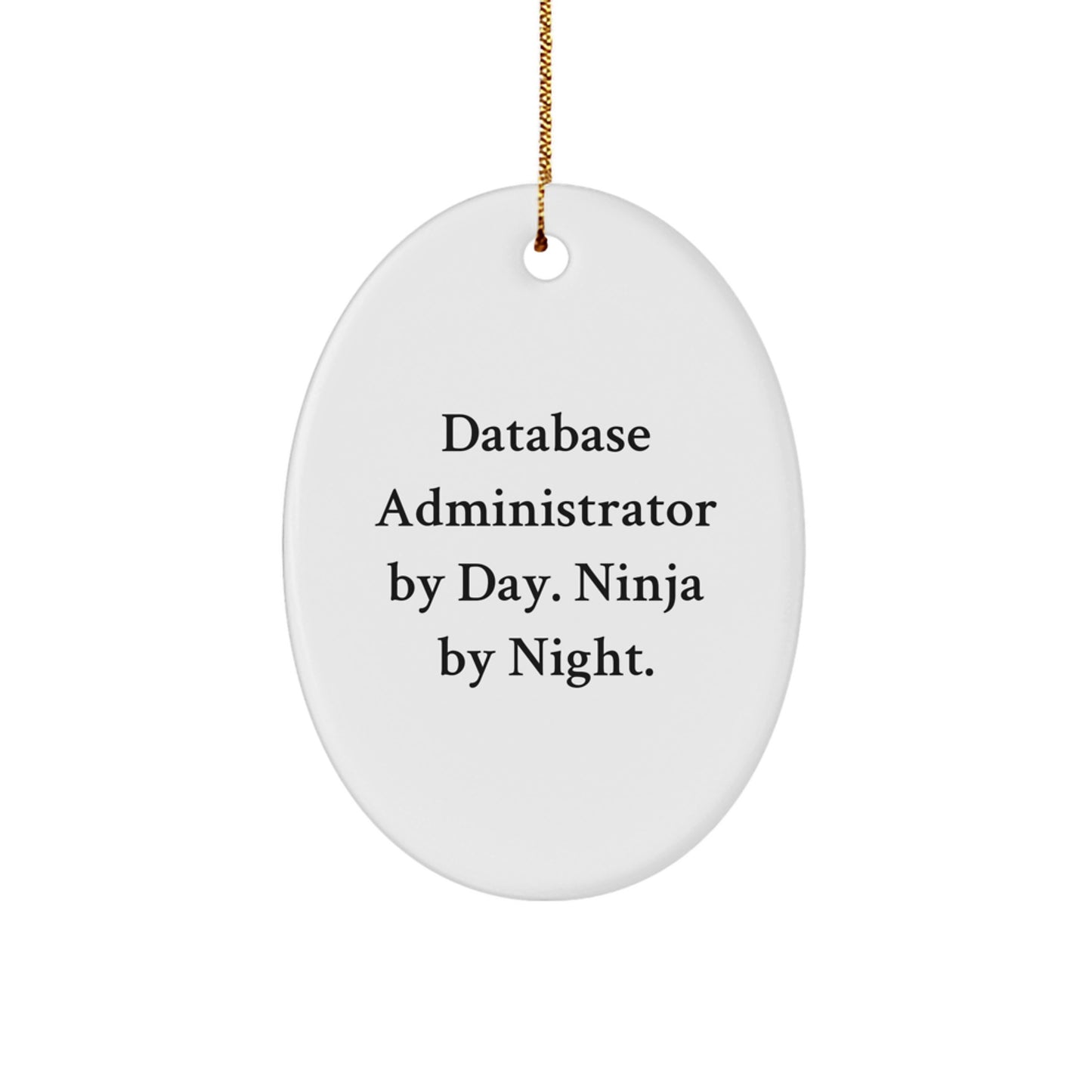 Funny Database Administrator Gifts from Men to Friends, Christmas Unique Oval Ornament, Database Administrator By Day. Ninja By Night. - Image 1