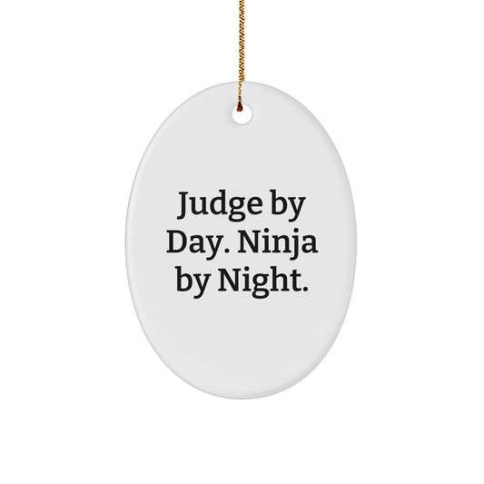 Funny Judge Gifts for Men, Judge By Day Ninja By Night Oval Ornament for Christmas, Gifts from Friends, Family - Image 1