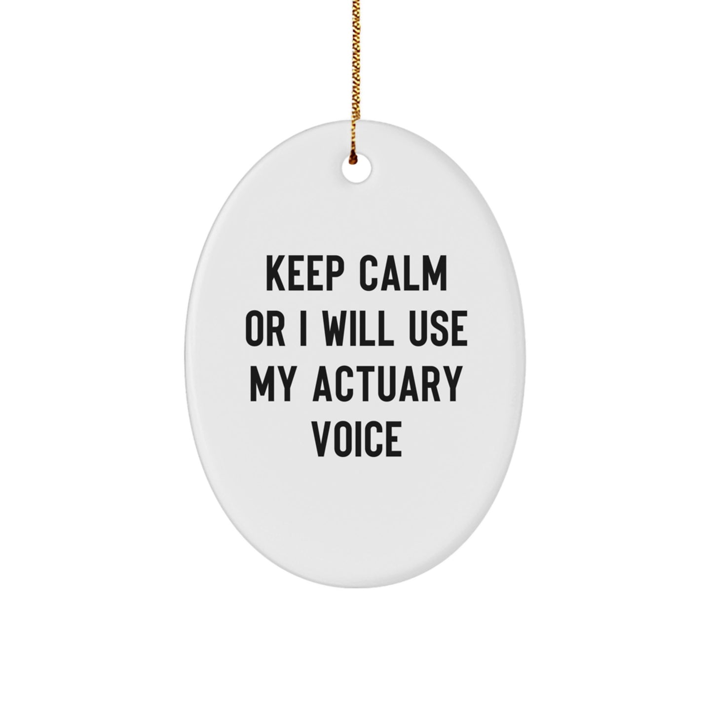 Funny Actuary Oval Ornament Gifts from Friends - 'Keep Calm Or I Will Use My Actuary Voice' Christmas Decorations for Actuary Men and Women - Image 1
