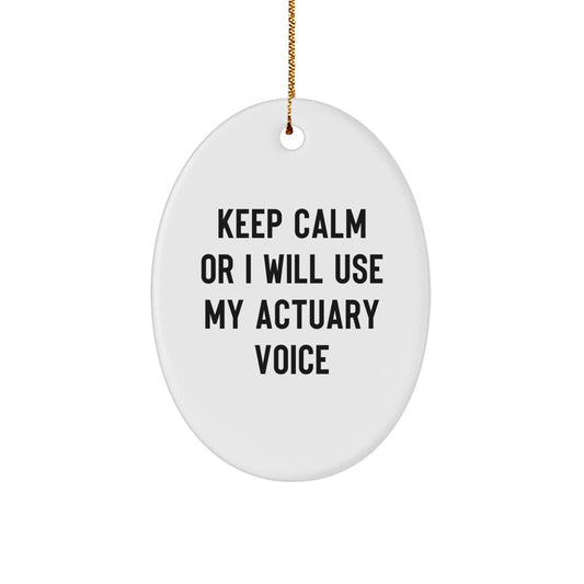 Funny Actuary Oval Ornament Gifts from Friends - 'Keep Calm Or I Will Use My Actuary Voice' Christmas Decorations for Actuary Men and Women - Image 1