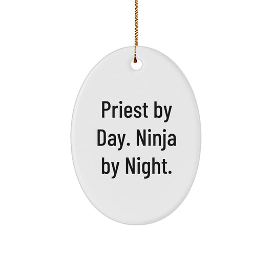 Funny Priest Gifts from Men to Friends with Oval Ornament 'Priest By Day. Ninja By Night.' - Image 1